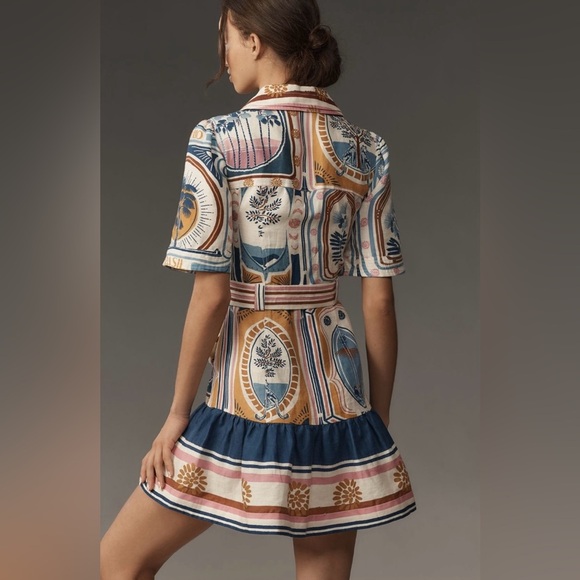 FARM Rio Cerrado Short-Sleeve Belted Linen Mini Dress Size Small NWT - Picture 3 of 15